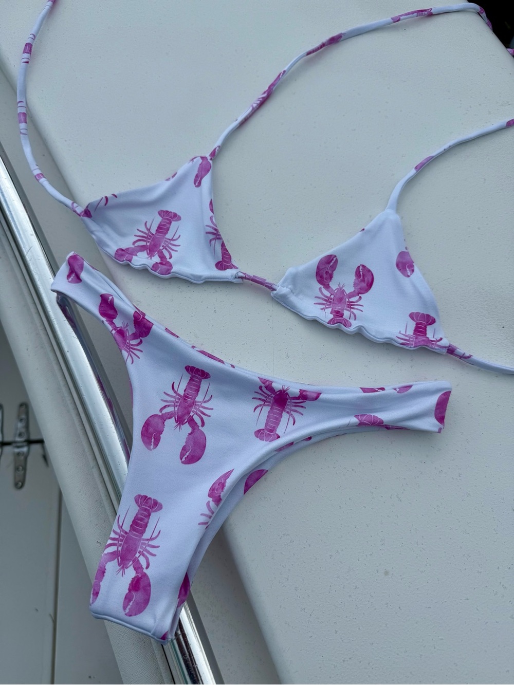 Handmade Bikini with Pink Lobster Print